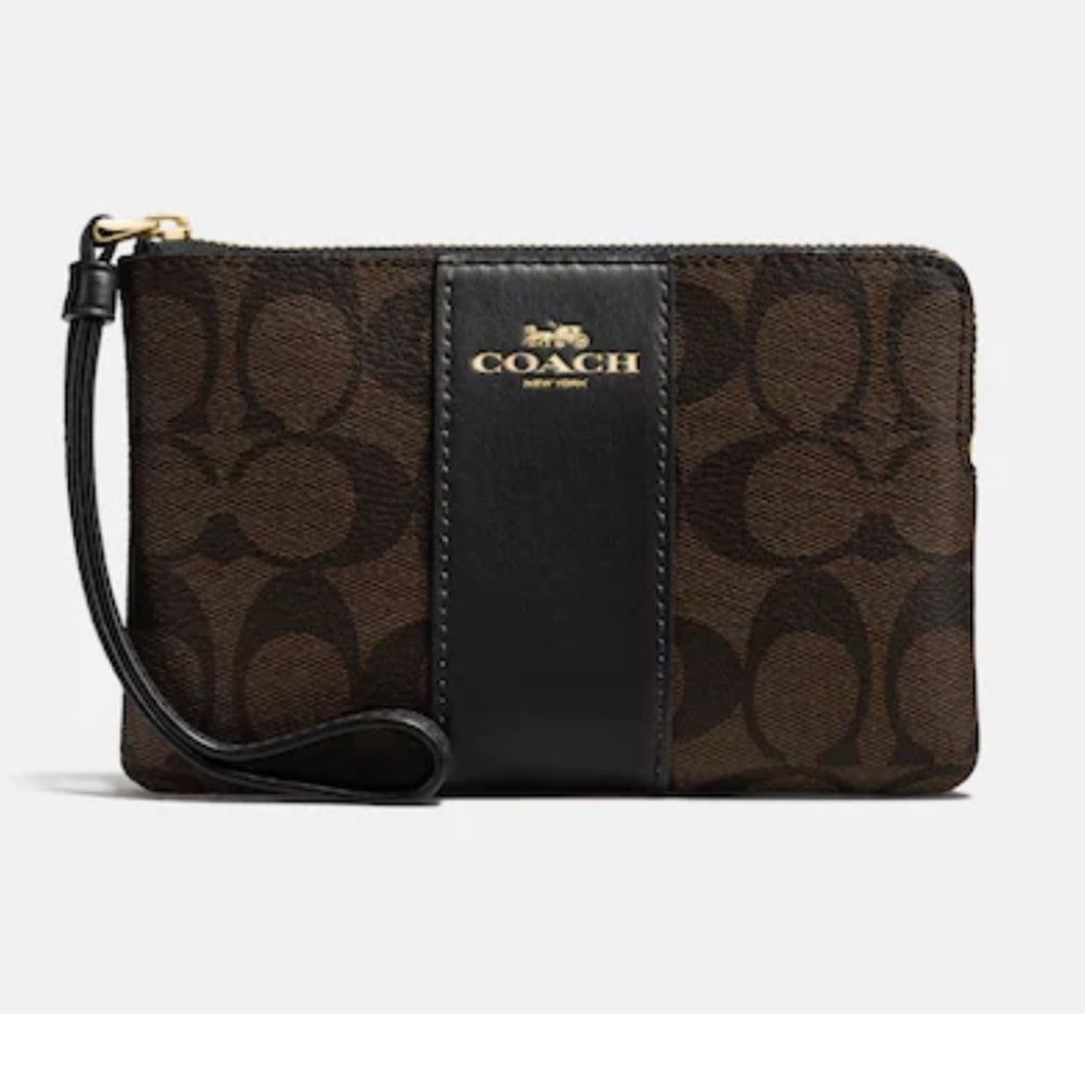 Coach Corner Zip Wristlet In Signature Canvas